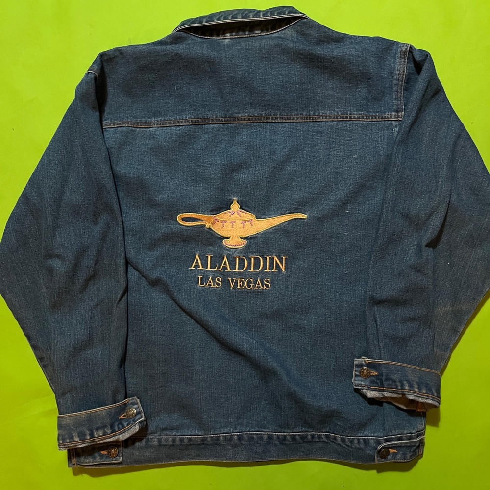 Vintage Aladdin Las Vegas Hotel Casino Denim Jacket Mens Large Blue Trucker Lamp